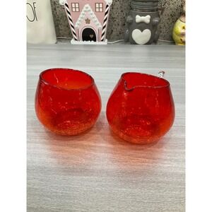 VINTAGE PILGRIM GLASS AMBERINA MID‎ CENTURY CRACKLE SUGAR AND CREAMER